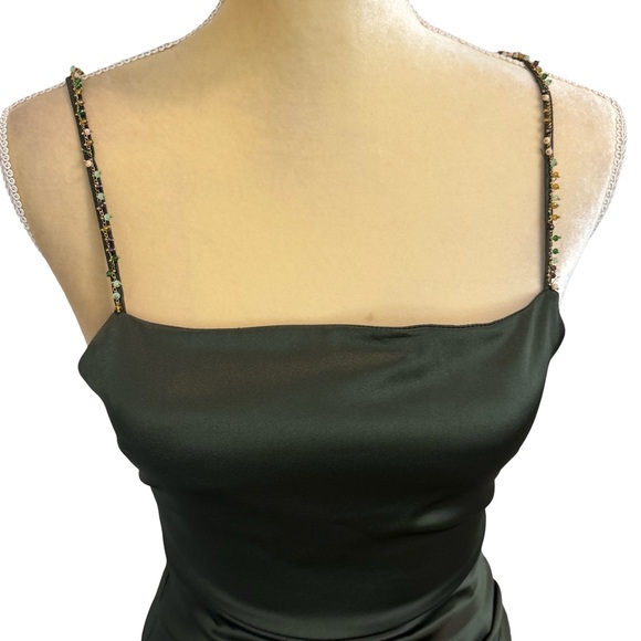NWT ZARA Olive Sage Green Satin Midi Slip Dress Beaded Spaghetti Straps Women XS - Picture 6 of 16